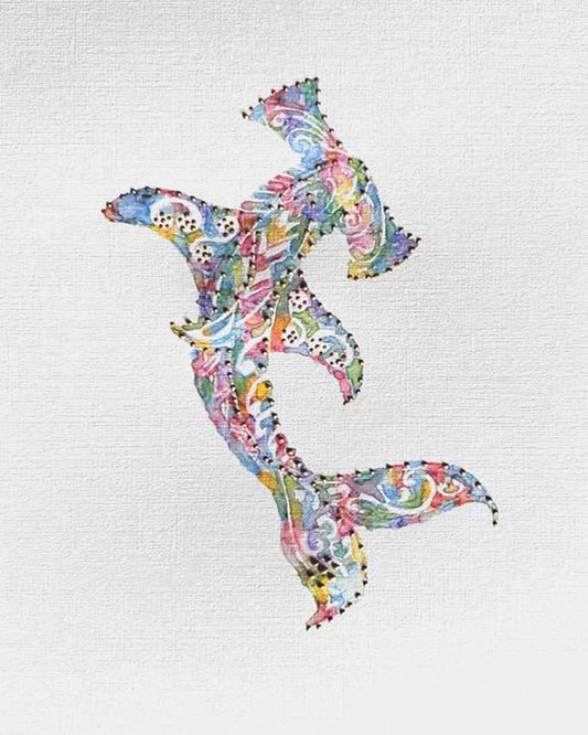 Shark: Coastal Watercolors, 8X10, crafted in Watercolor with acrylic embelishment on off-white linen paper. This one-of-a-kind abstract painting complements refined interiors, layered collections, or luxury home offices.