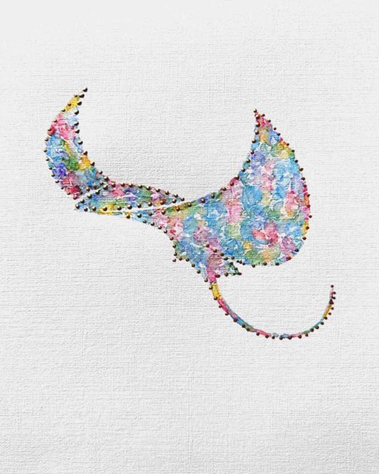 Stingray: Coastal Watercolors No. 2: Original one-of-a-kind abstract painting, 8X10, created with Watercolor with acrylic embelishment on off-white linen paper. Adds depth to refined interiors, layered collections, or luxury home offices.