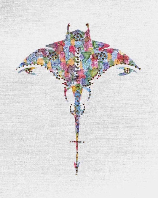 Stingray: Coastal Watercolors No. 3: A one-of-a-kind abstract painting, 8X10, created in Watercolor with acrylic embelishment on off-white linen paper. Perfect for refined interiors, layered collections, or luxury home offices.