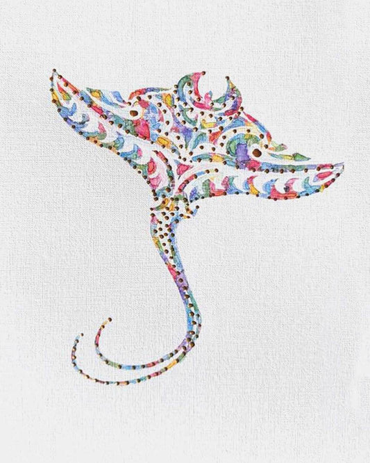 Stingray: Coastal Watercolors No. 4 8X10 one-of-a-kind abstract painting, handmade using Watercolor with acrylic embelishment on off-white linen paper. Beautiful in refined interiors, layered collections, or luxury home offices.