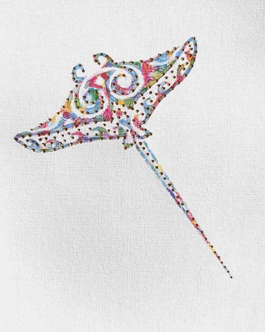 Stingray: Coastal Watercolors No. 5 one-of-a-kind abstract painting in Watercolor with acrylic embelishment on off-white linen paper, 8X10. Designed for refined interiors, layered collections, or luxury home offices.