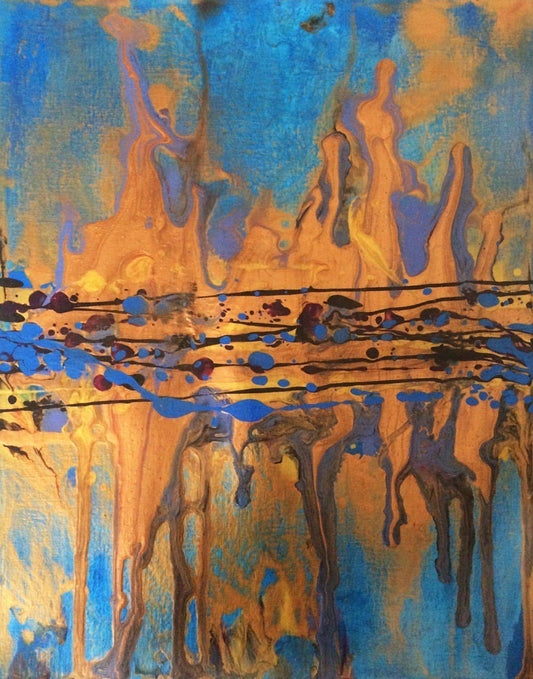 Atlantis No. 10 one-of-a-kind abstract painting in Acrylic on off-white linen paper, 11x14. Designed for refined interiors, layered collections, or luxury home offices.