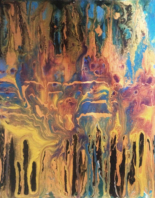 Atlantis No. 11: Original one-of-a-kind abstract painting, 11x14, created with Acrylic on off-white linen paper. Adds depth to refined interiors, layered collections, or luxury home offices.