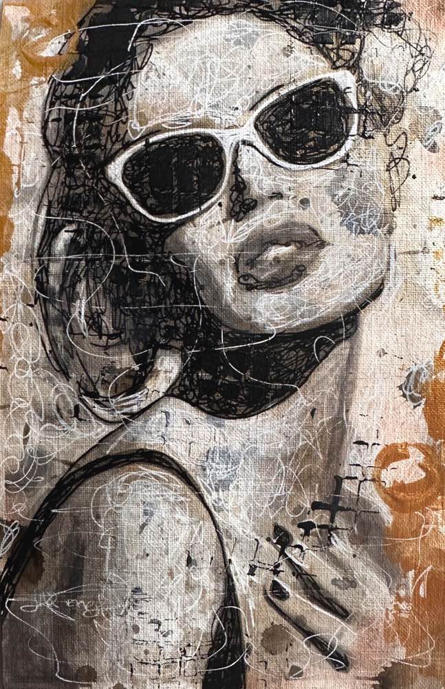 Reveling in the Serenade of Freedom: Go Bold With Gold Collection 5.5X8.5 one-of-a-kind abstract painting, handmade using Acrylic, ink, and pencil with heavy gold sheen on off-white linen paper. Beautiful in refined interiors, layered collections, or luxury home offices.