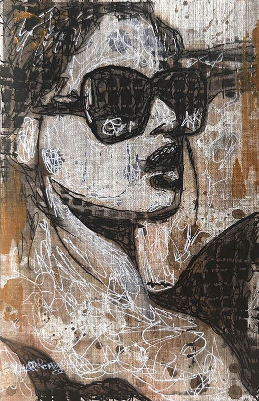 Serenade to Freedom: Go Bold With Gold Collection, 5.5X8.5, crafted in Acrylic, ink, and pencil with heavy gold sheen on off-white linen paper. This one-of-a-kind abstract painting complements refined interiors, layered collections, or luxury home offices.