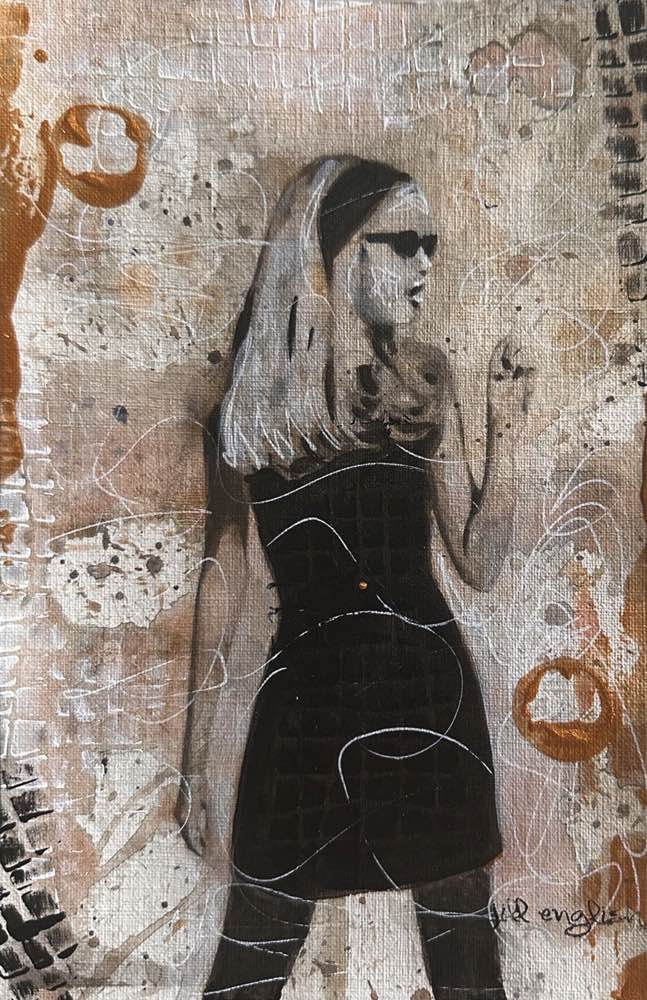 I'm the Goddess of My Own Life: Go Bold With Gold Collection: Original one-of-a-kind abstract painting, 5.5X8.5, created with Acrylic, ink, and pencil with heavy gold sheen on off-white linen paper. Adds depth to refined interiors, layered collections, or luxury home offices.