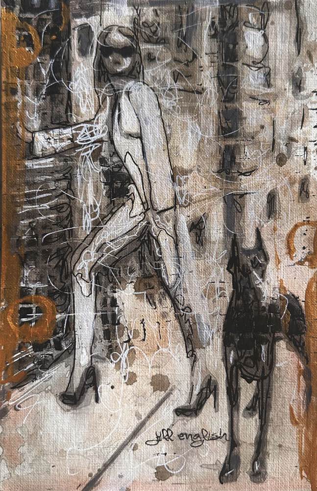 Reclaiming Space: Go Bold With Gold Collection 5.5X8.5 one-of-a-kind abstract painting, handmade using Acrylic, ink, and pencil with heavy gold sheen on off-white linen paper. Beautiful in refined interiors, layered collections, or luxury home offices.