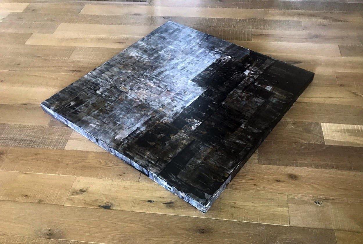 City At Night, 36 X 36 one-of-a-kind abstract painting, handmade using Acrylic on canvas. Beautiful in refined interiors, layered collections, or luxury home offices.