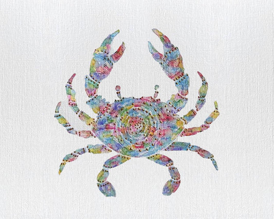 Crab: Coastal Watercolors No. 1, 8X10, crafted in Watercolor with acrylic embelishment on off-white linen paper. This one-of-a-kind abstract painting complements refined interiors, layered collections, or luxury home offices.