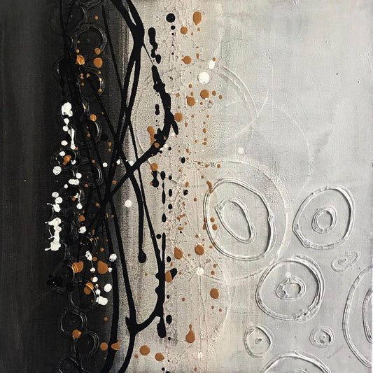 Crossroads No. 12: A symbolic, grid-based abstract, 20 X 20, created in Acrylic on canvas. Perfect for modern living rooms, creative offices, or curated collections.