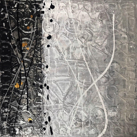 Crossroads No. 3 20 X 20 symbolic, grid-based abstract, handmade using Acrylic on canvas. Beautiful in modern living rooms, creative offices, or curated collections.