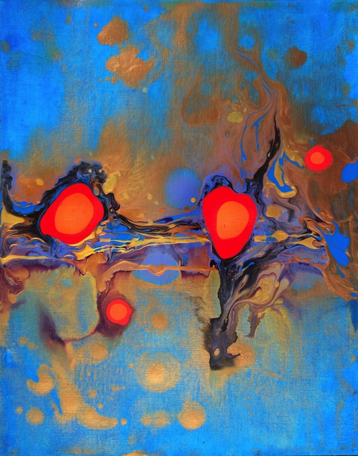 Fire Poppies No. 2 one-of-a-kind abstract painting in Acrylic on off-white linen paper, 11x14. Designed for refined interiors, layered collections, or luxury home offices.