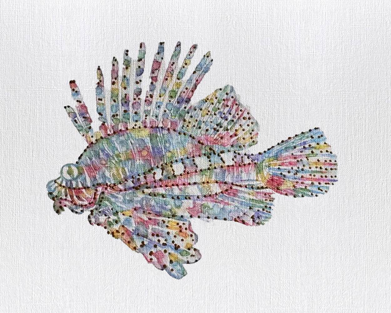 Fish 7: Coastal Watercolors 8X10 one-of-a-kind abstract painting, handmade using Watercolor with acrylic embelishment on off-white linen paper. Beautiful in refined interiors, layered collections, or luxury home offices.