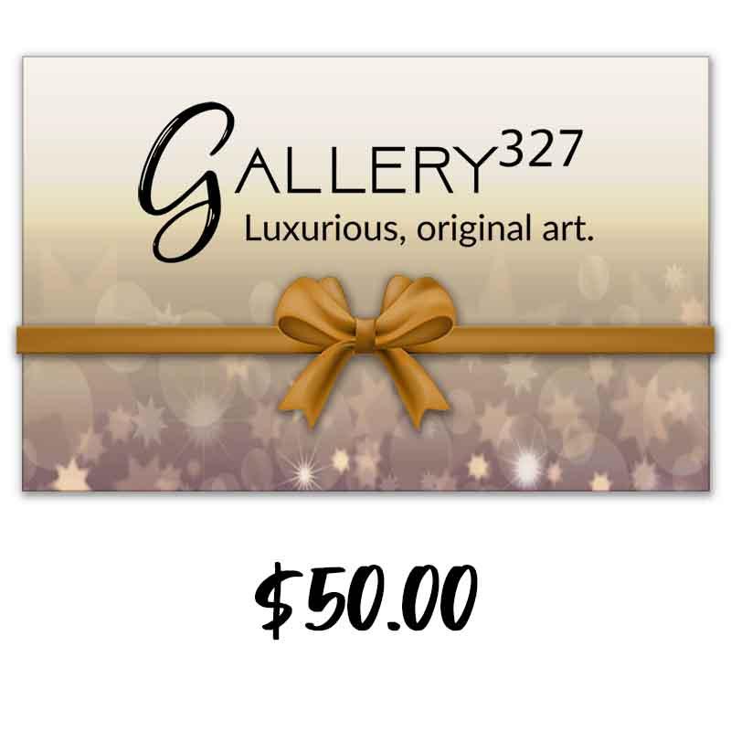 Gallery327 Gift Card, one-of-a-kind abstract painting, handmade using nan. Beautiful in refined interiors, layered collections, or luxury home offices.
