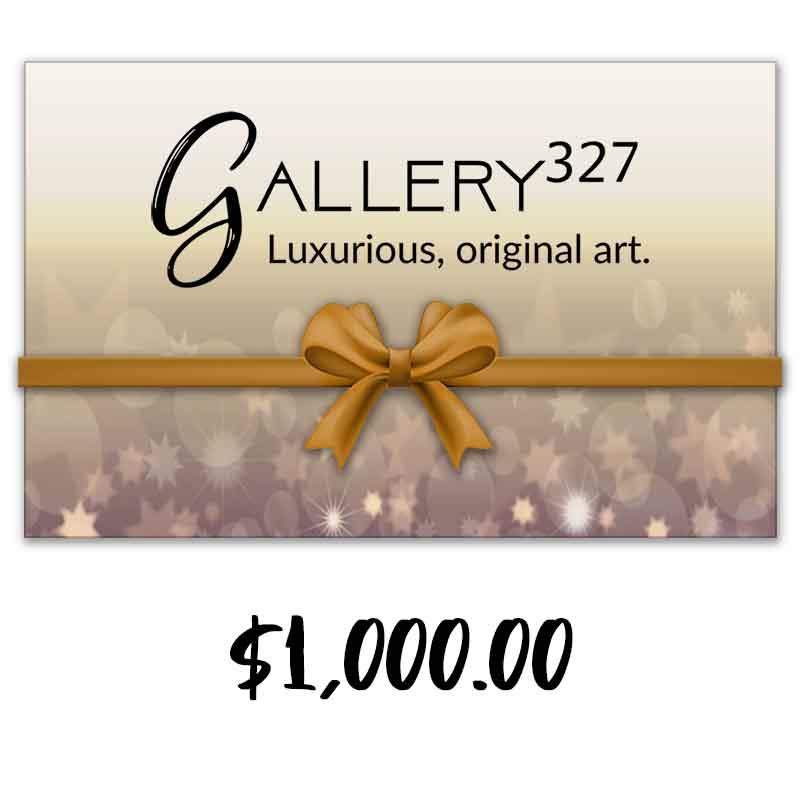 Gallery327 Gift Card, one-of-a-kind abstract painting, handmade using nan. Beautiful in refined interiors, layered collections, or luxury home offices.