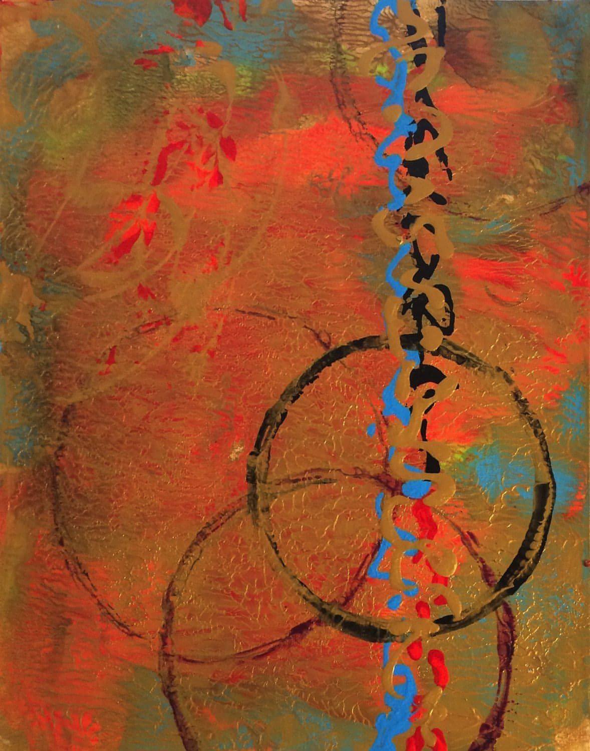 Golden Abstract No. 3, 11x14, crafted in Acrylic on off-white linen paper. This one-of-a-kind abstract painting complements refined interiors, layered collections, or luxury home offices.