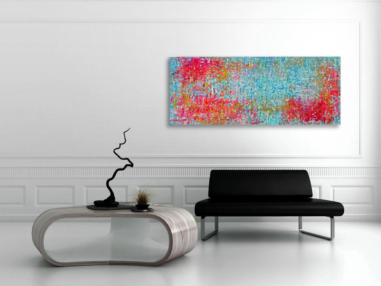 Good Vibes: Wild Flowers, one-of-a-kind abstract painting in Acrylic on canvas, 26 X 66. Designed for refined interiors, layered collections, or luxury home offices.