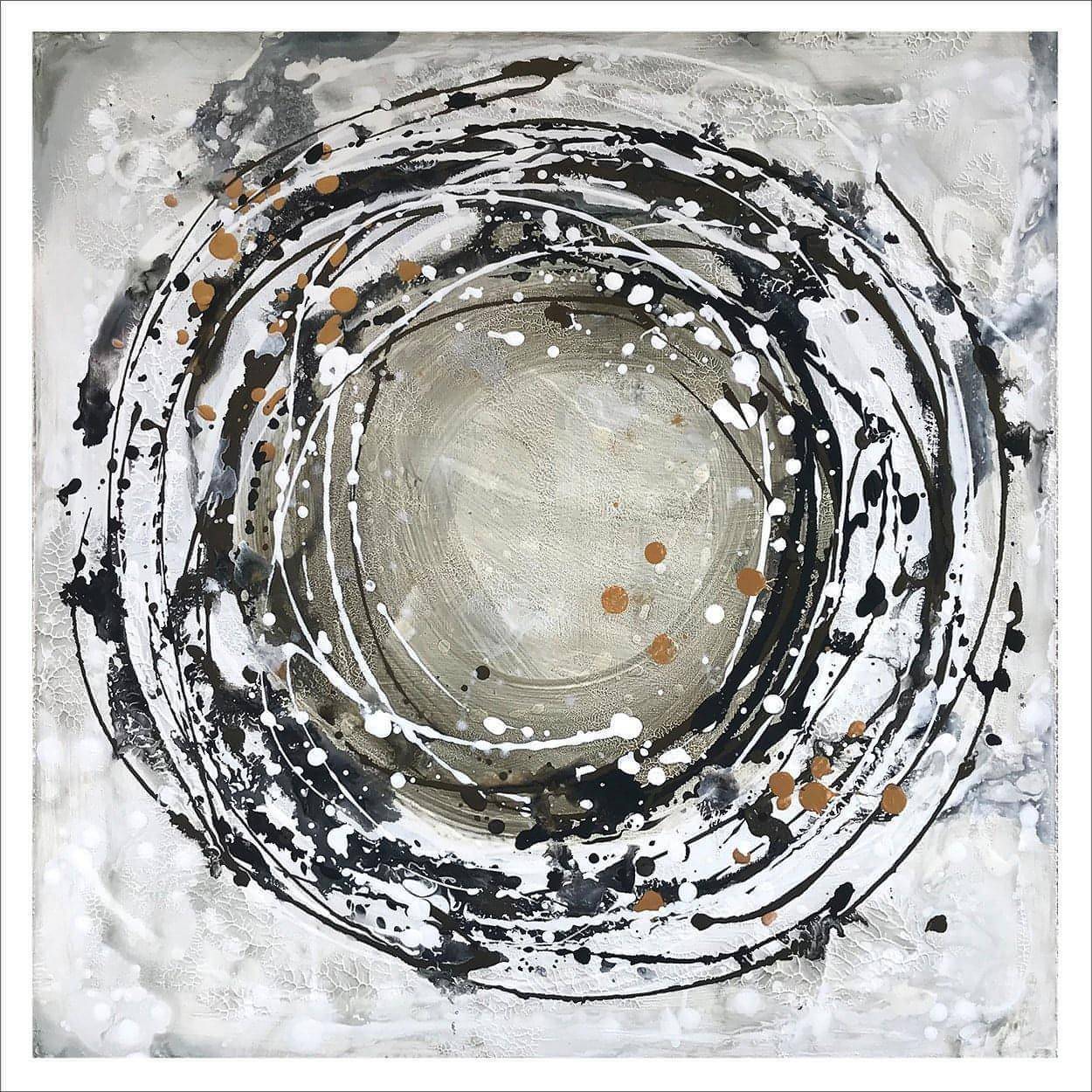 Halo No. 2: A one-of-a-kind abstract painting, 24 X 24, created in Acrylic on masonite. Perfect for refined interiors, layered collections, or luxury home offices.
