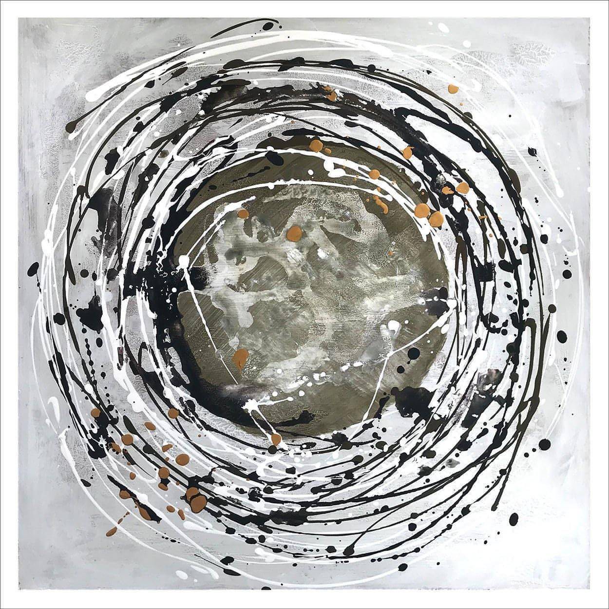Halo No. 3: A one-of-a-kind abstract painting, 24 X 24, created in Acrylic on masonite. Perfect for refined interiors, layered collections, or luxury home offices.