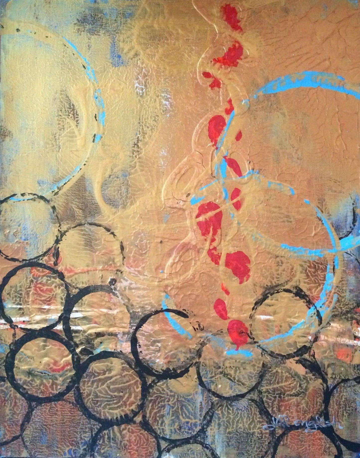 Hearts On Fire No. 2: A one-of-a-kind abstract painting, 11x14, created in Acrylic on off-white linen paper. Perfect for refined interiors, layered collections, or luxury home offices.