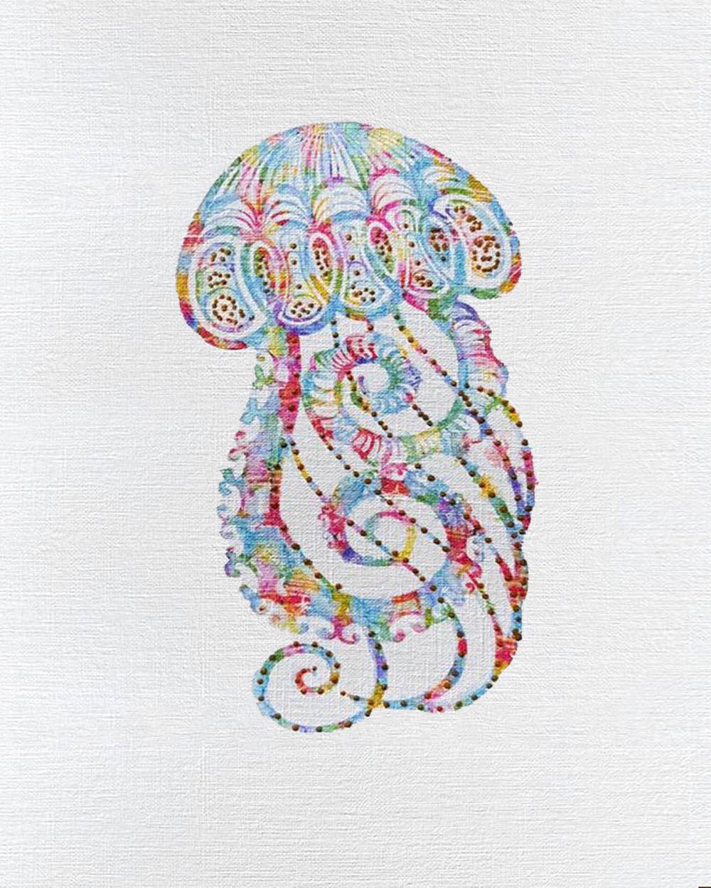 Jellyfish 4: Coastal Watercolors: A one-of-a-kind abstract painting, 8X10, created in Watercolor with acrylic embelishment on off-white linen paper. Perfect for refined interiors, layered collections, or luxury home offices.