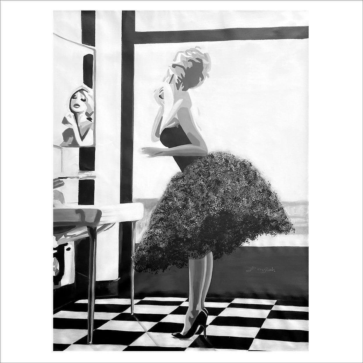 Little Black Shoes, 36 X 48, crafted in Acrylic on canvas. This one-of-a-kind abstract painting complements refined interiors, layered collections, or luxury home offices.