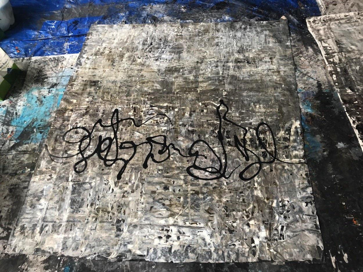 Monterey No. 2, 52 X 56 one-of-a-kind abstract painting, handmade using Acrylic on canvas. Beautiful in refined interiors, layered collections, or luxury home offices.