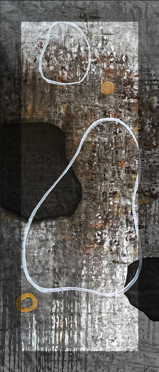 Monterey Shore, one-of-a-kind abstract painting in Acrylic on canvas, 62 X 22. Designed for refined interiors, layered collections, or luxury home offices.