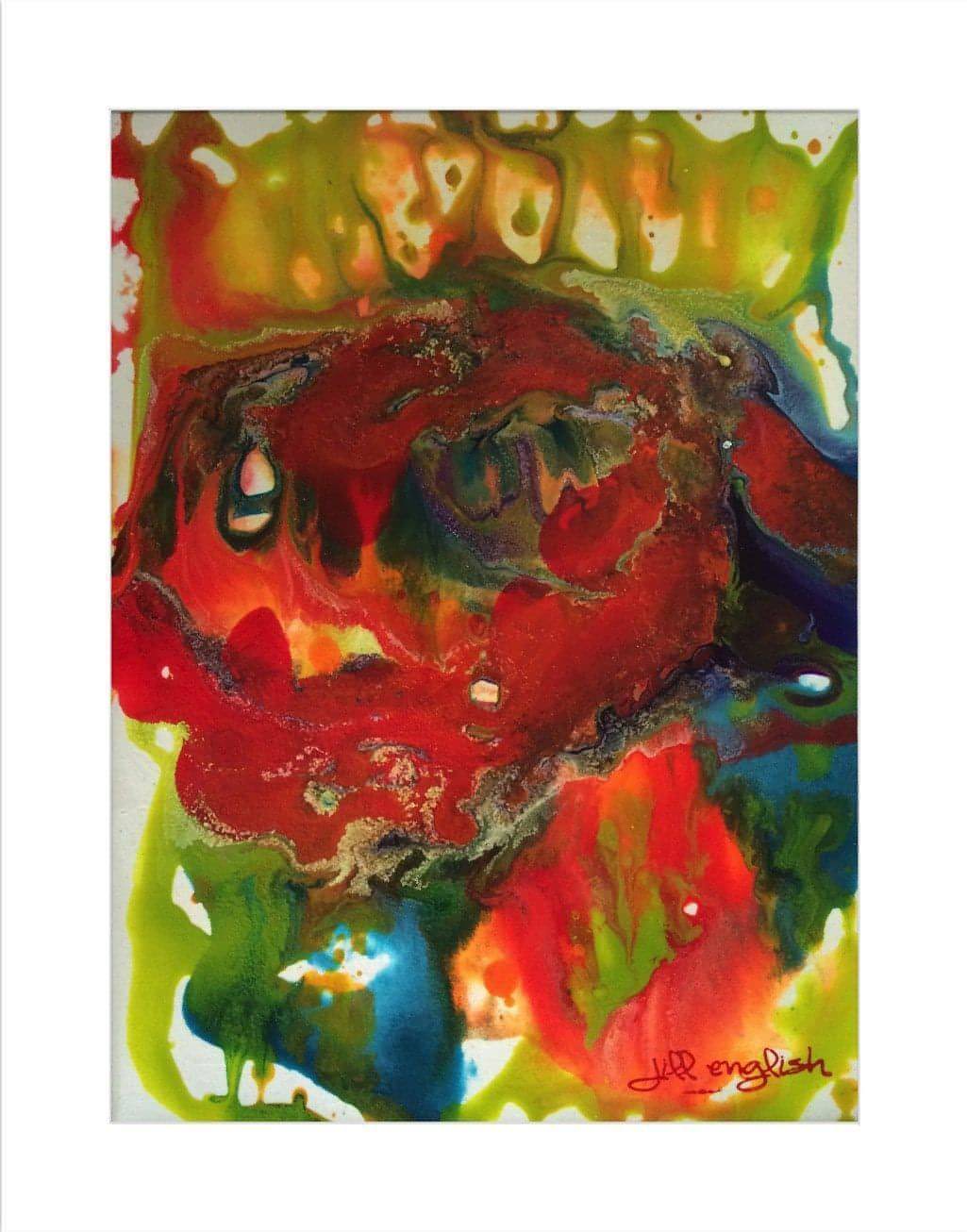 Poppy Love: Original one-of-a-kind abstract painting, 11x14, created with Acrylic on off-white linen paper. Adds depth to refined interiors, layered collections, or luxury home offices.