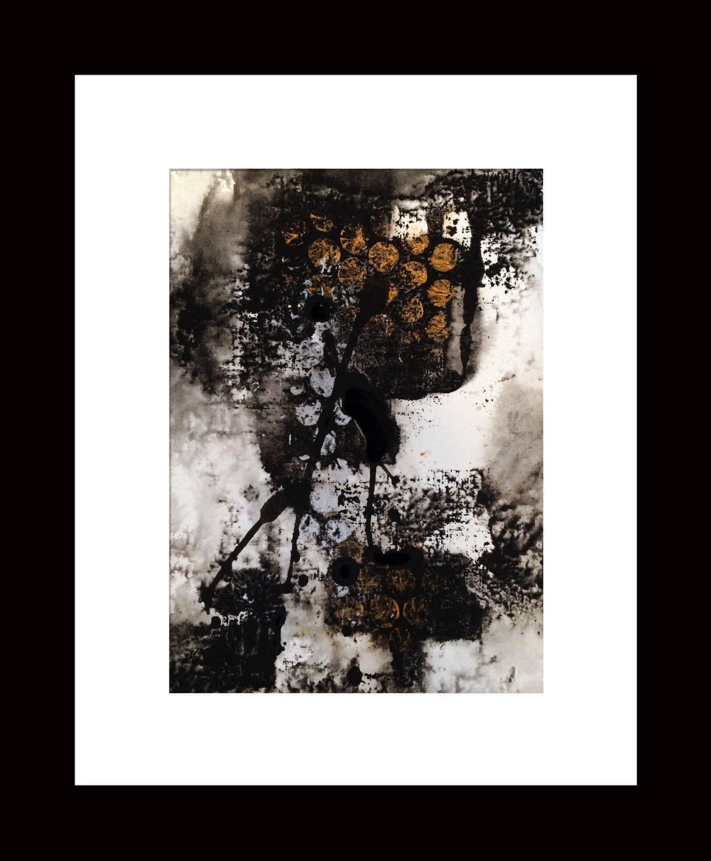 Retinue No. 1, 9.5 X 11.5 one-of-a-kind abstract painting, handmade using Acrylic on off-white linen paper. Beautiful in refined interiors, layered collections, or luxury home offices.