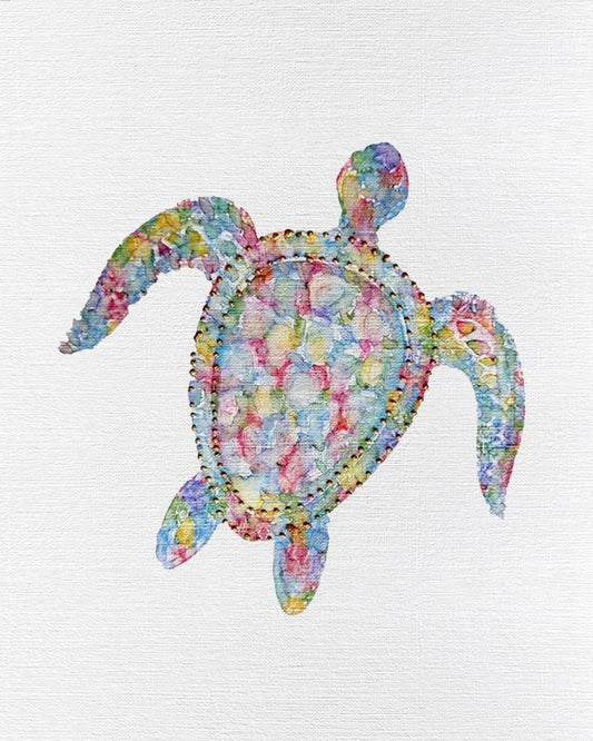 Seaturtle: Coastal Watercolors No. 12: A one-of-a-kind abstract painting, 8X10, created in Watercolor with acrylic embelishment on off-white linen paper. Perfect for refined interiors, layered collections, or luxury home offices.