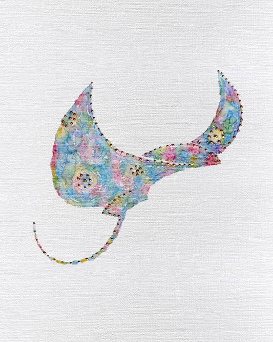 Stingray 11: Coastal Watercolors: Original one-of-a-kind abstract painting, 8X10, created with Watercolor with acrylic embelishment on off-white linen paper. Adds depth to refined interiors, layered collections, or luxury home offices.