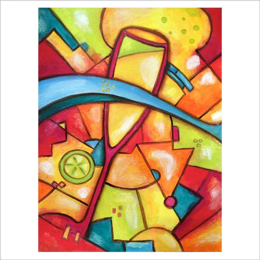 Summer Toast: Original one-of-a-kind abstract painting, 12.25 X 15.25, created with Acrylic on off-white linen paper. Adds depth to refined interiors, layered collections, or luxury home offices.