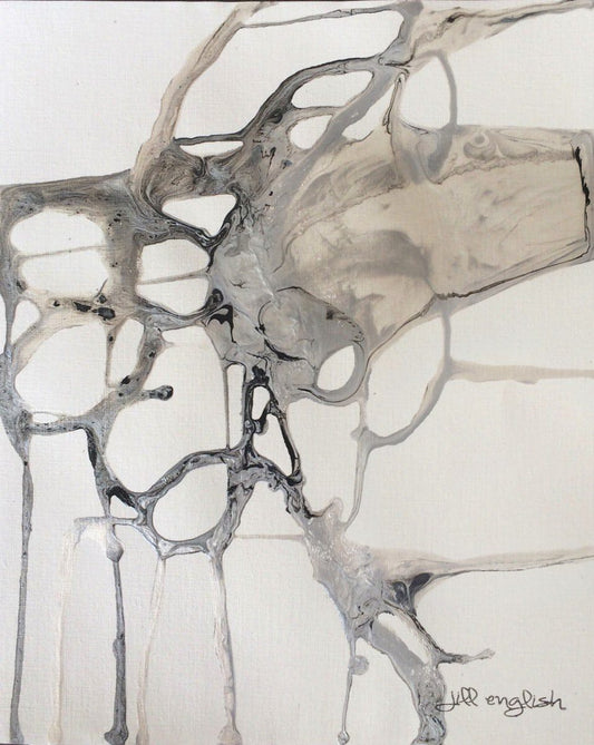 Vivid Dreams No. 2: Original one-of-a-kind abstract painting, 11x14, created with Acrylic on off-white linen paper. Adds depth to refined interiors, layered collections, or luxury home offices.